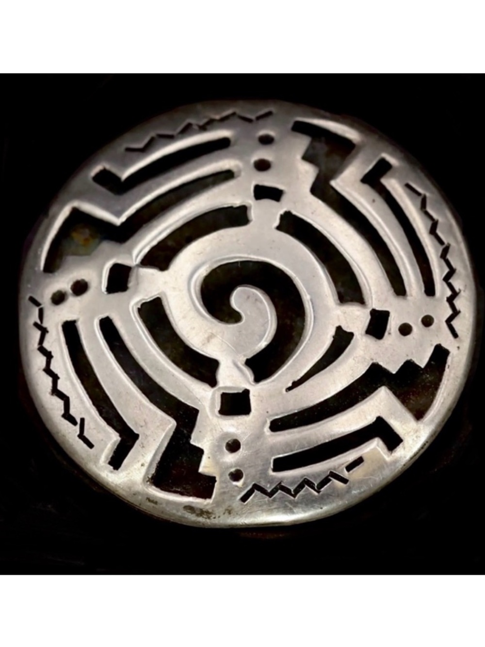 ⏳Vintage Southwestern 1980s Sterling Silver Cutout Maze Design Pendant /Brooch
